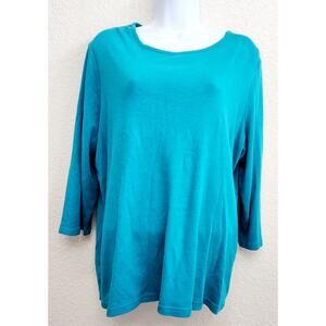 Kim Rogers Woman Blue Teal Round Neck Top 1X Plus Lightweight Soft Stretch